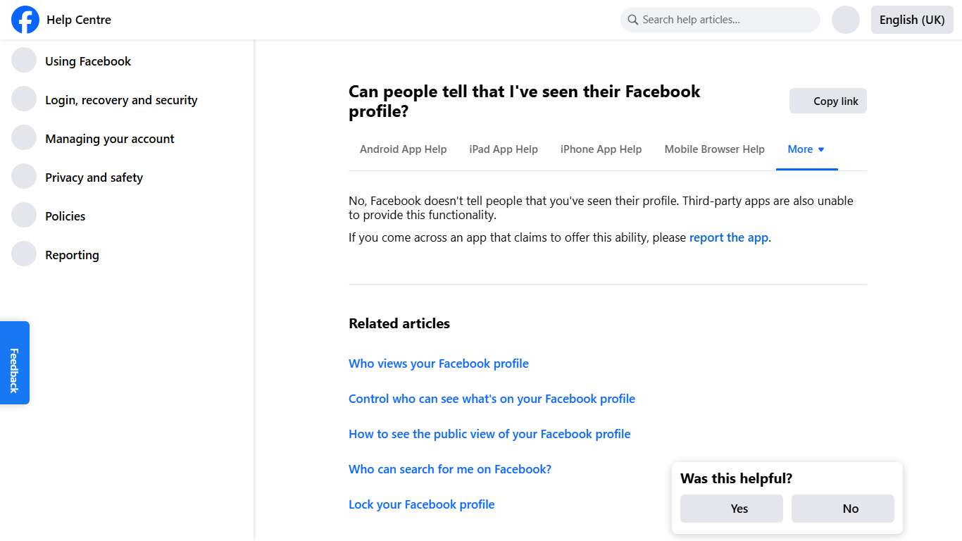 Can people tell that I've seen their Facebook profile? | Facebook Help Centre